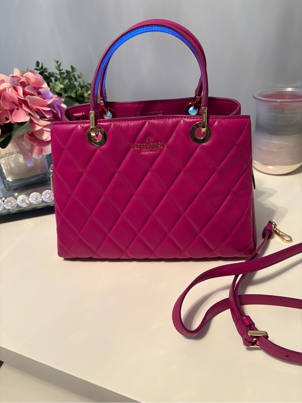 Kate Spade Carey Small/Medium Quilted Sullivan Satchel in the color Baja Rose